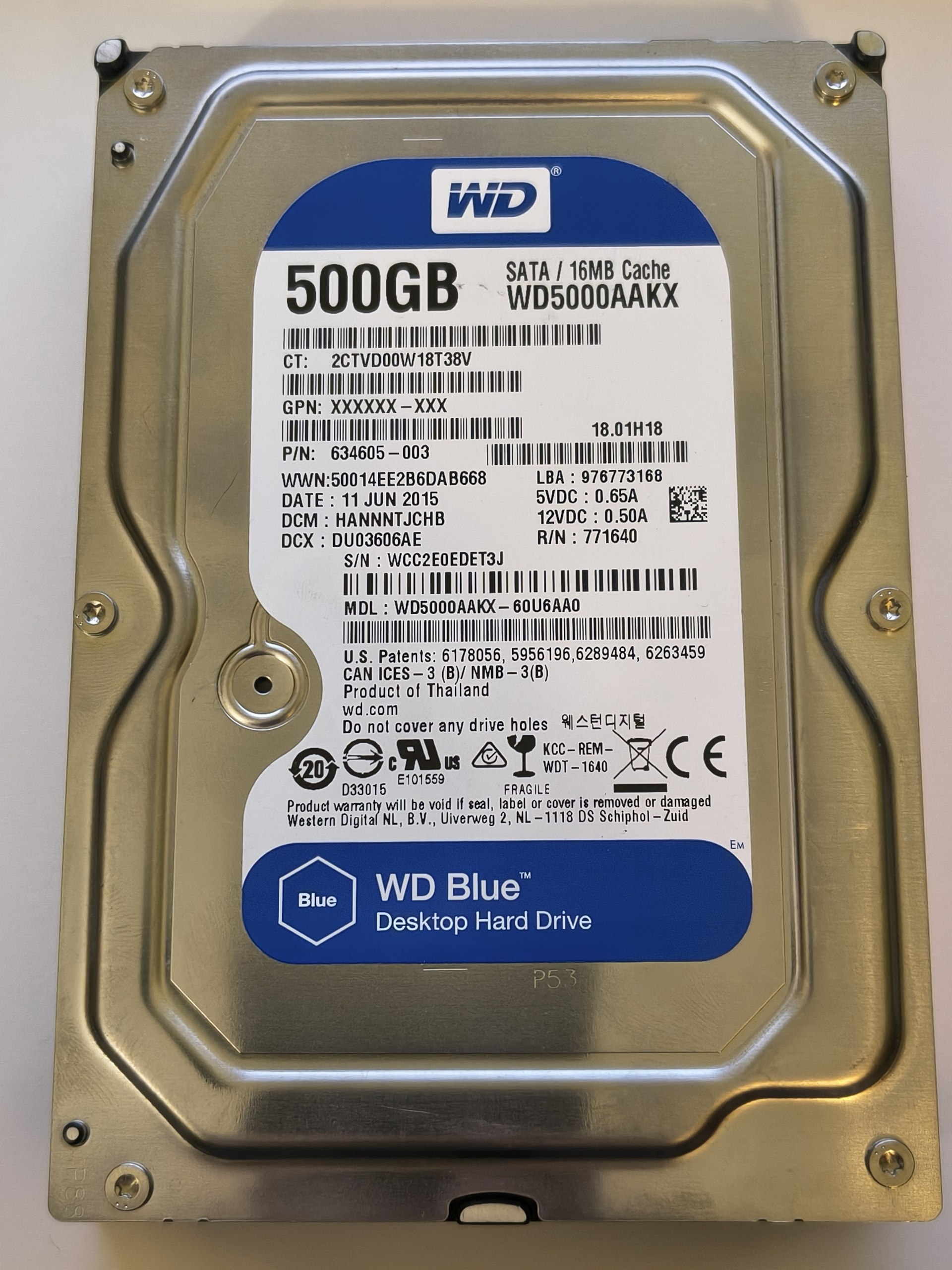 WD BLUE WD5000AAKX 500GB